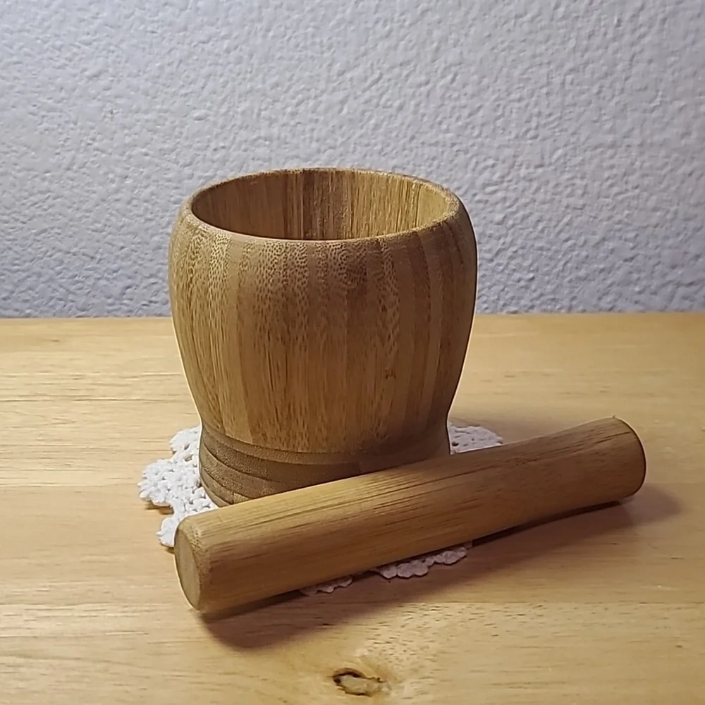Wood mortar and pestle bowl